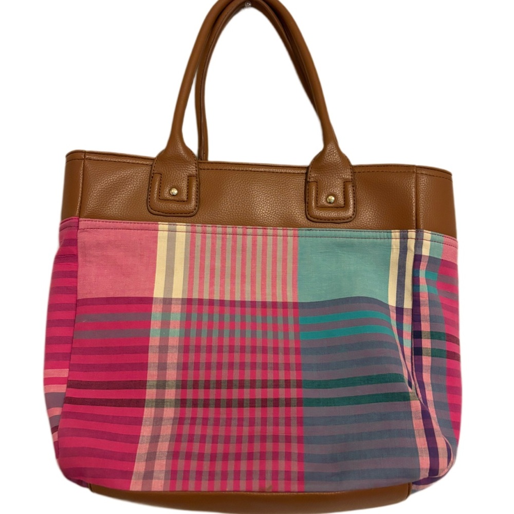 Tommy Hilfiger Pink and Brown Plaid Tote - Picture 2 of 9